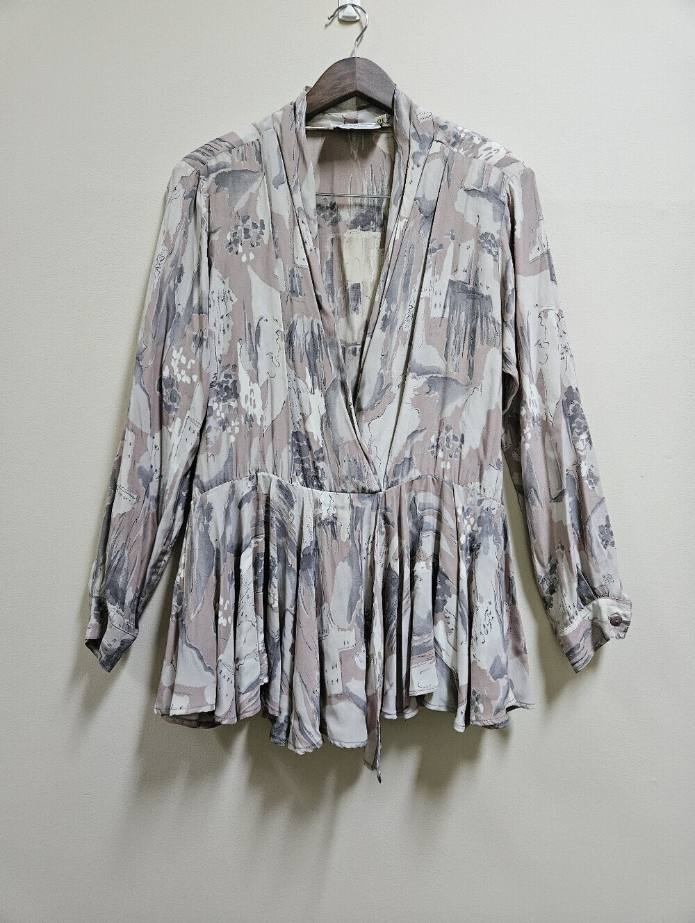 Vintage Bernard Cowan By Brian Bailey Abstract Print Peplum Blouse Size 10